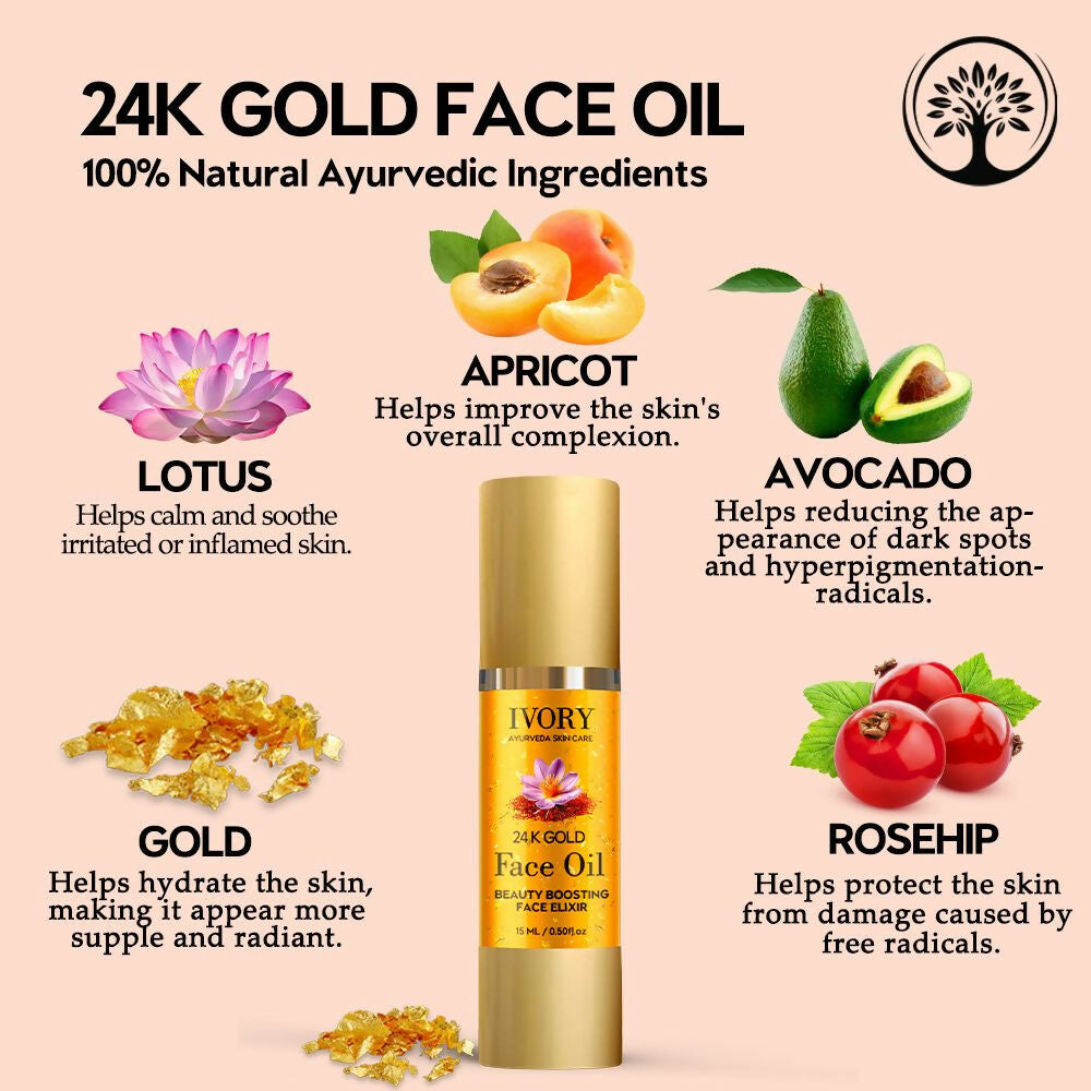 Ivory Natural 24K Gold Face Polish Oil For Luxurious Exfoliating And Rejuvenating Skincare | Grocsy