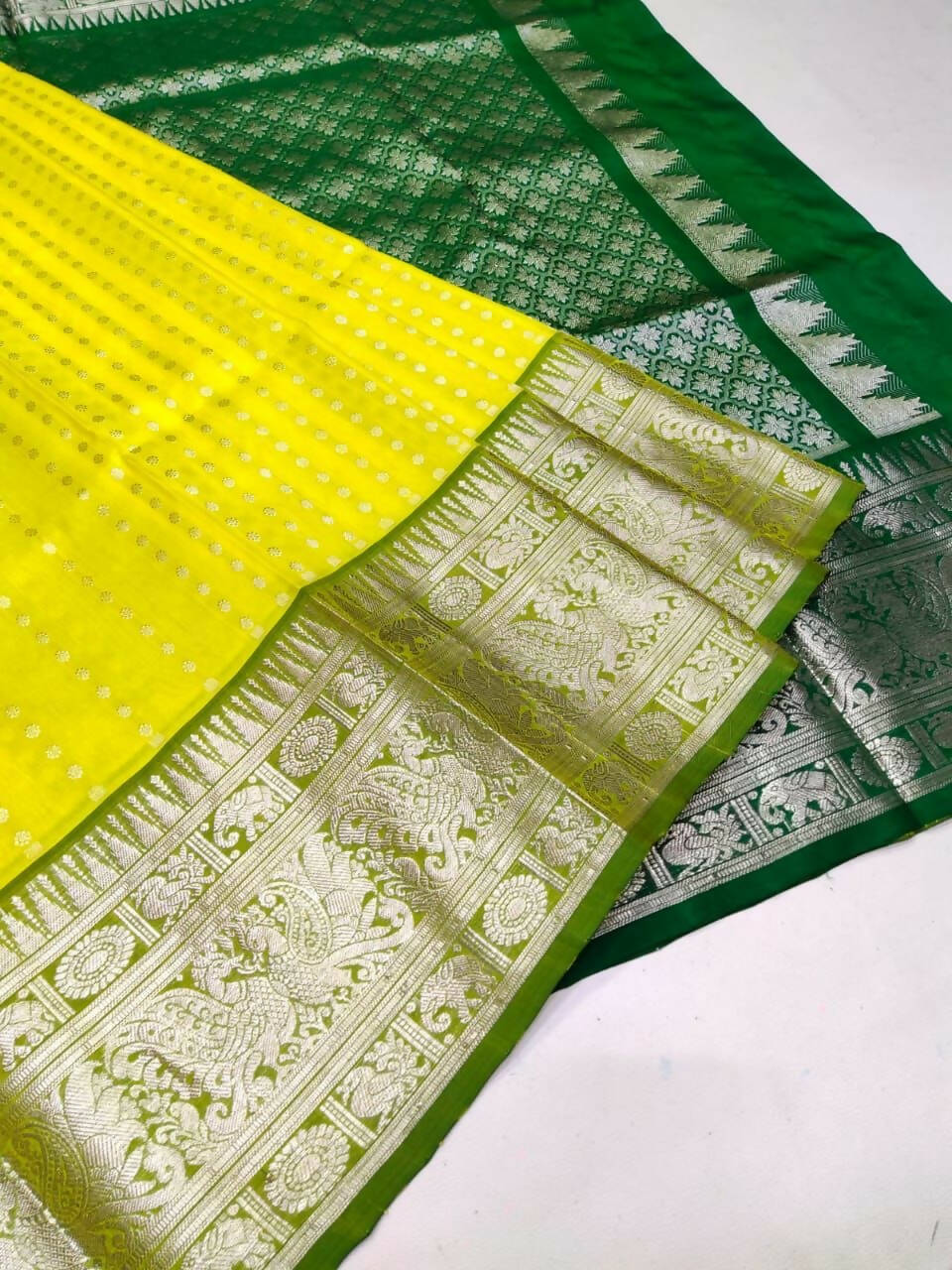 DEIANA'S Beautiful Designer Golden zari Soft Lichi Silk Saree - Yellow | Grocsy