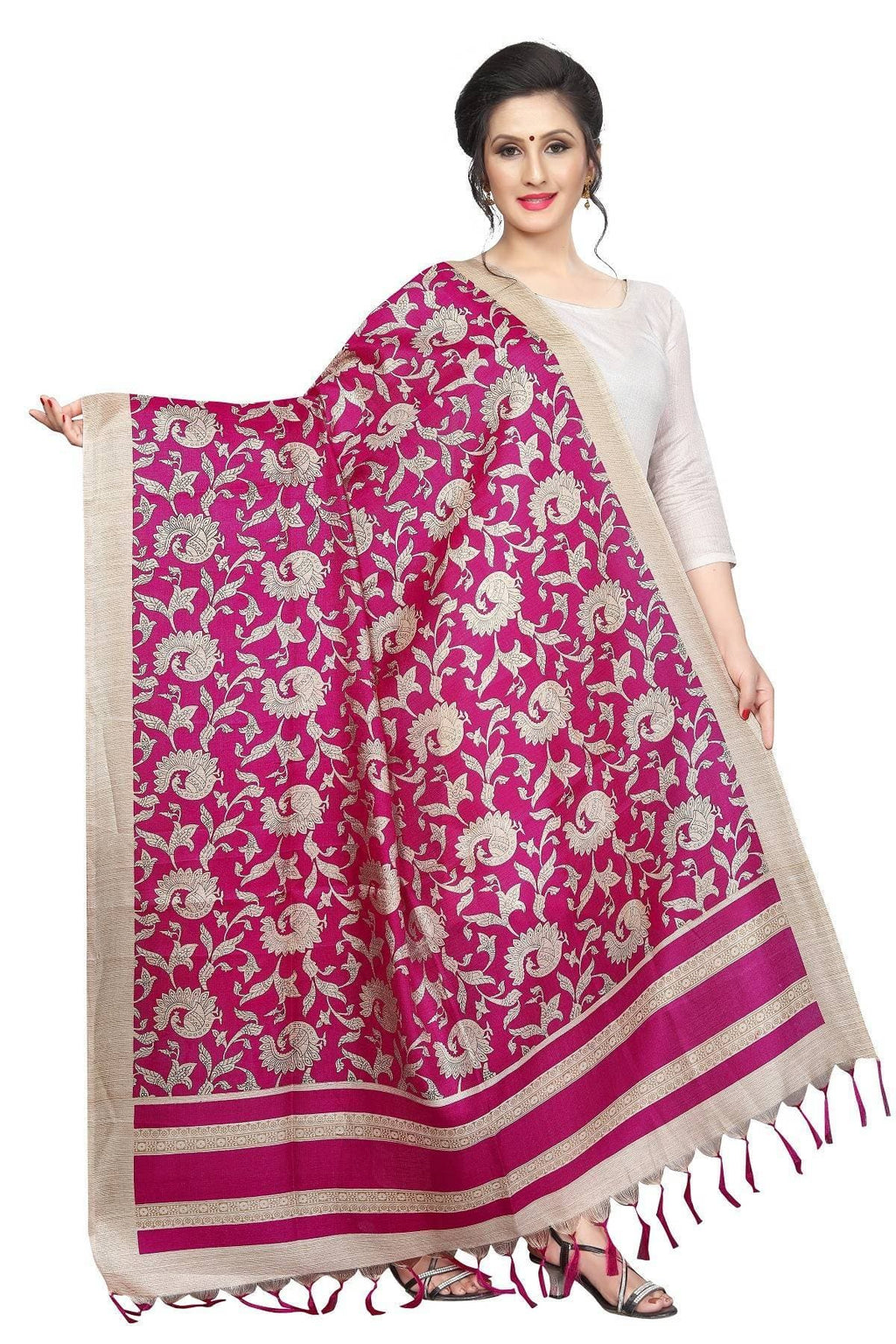 Vamika Pink Printed Khadi Bhagalpuri Dupatta | Grocsy