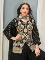 Anaita Black Heavy Embroidered Faux Georgette Stitched Plazzo Suit | Grocsy