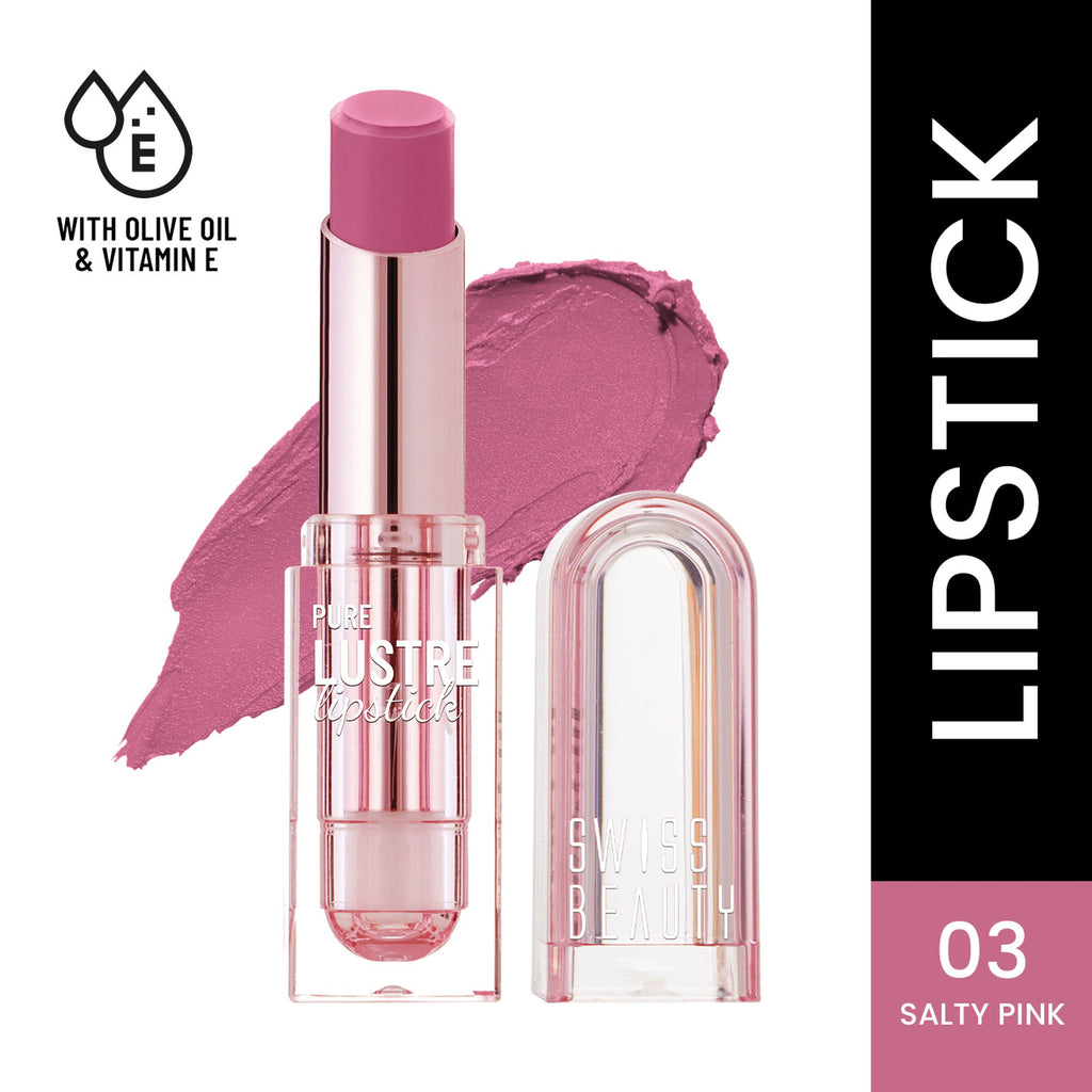 Swiss Beauty High Shine Finish Smooth Glide Pure Lustre Lipstick - 3 Salty Pink | Grocsy