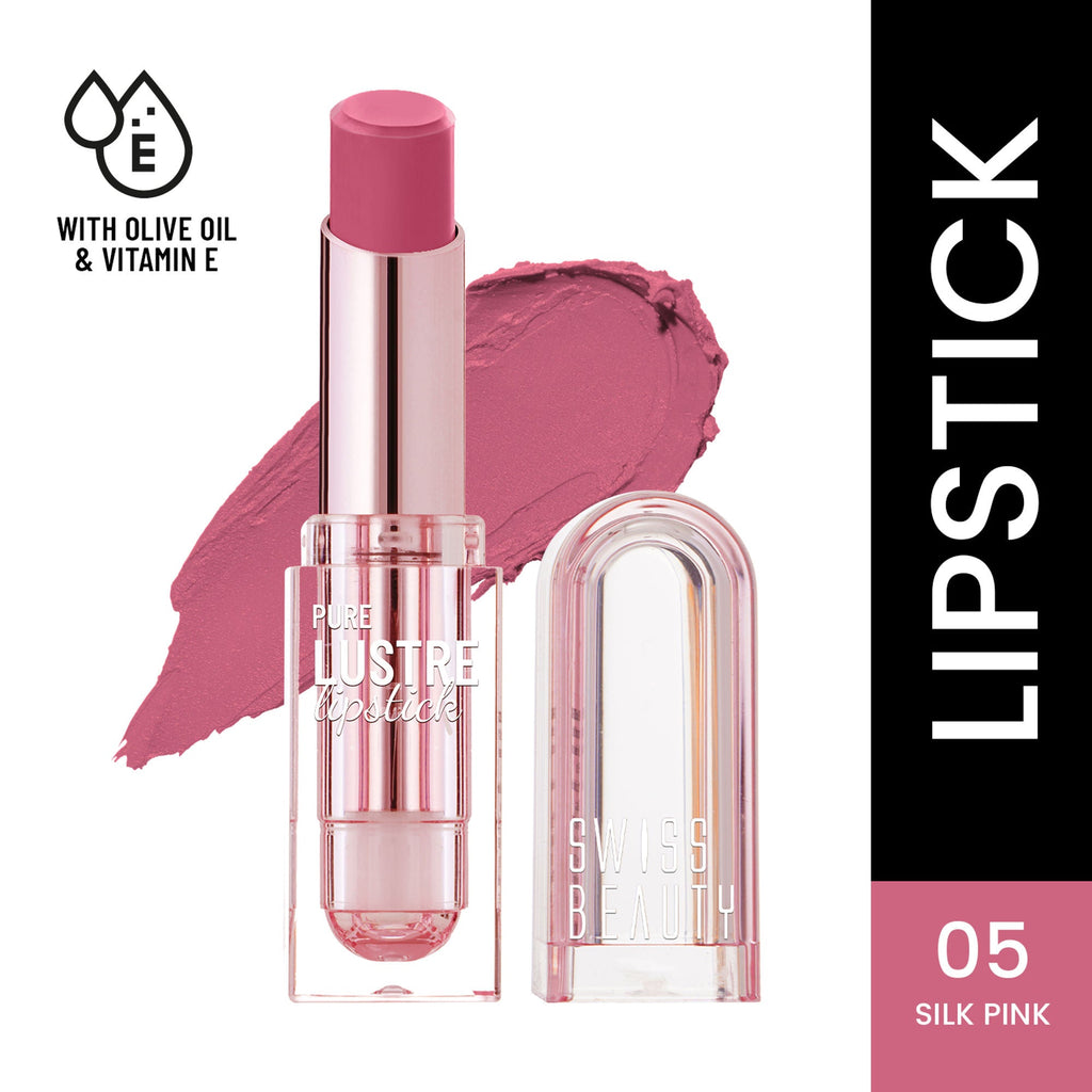 Swiss Beauty High Shine Finish Smooth Glide Pure Lustre Lipstick - 5 Silk Pink | Grocsy