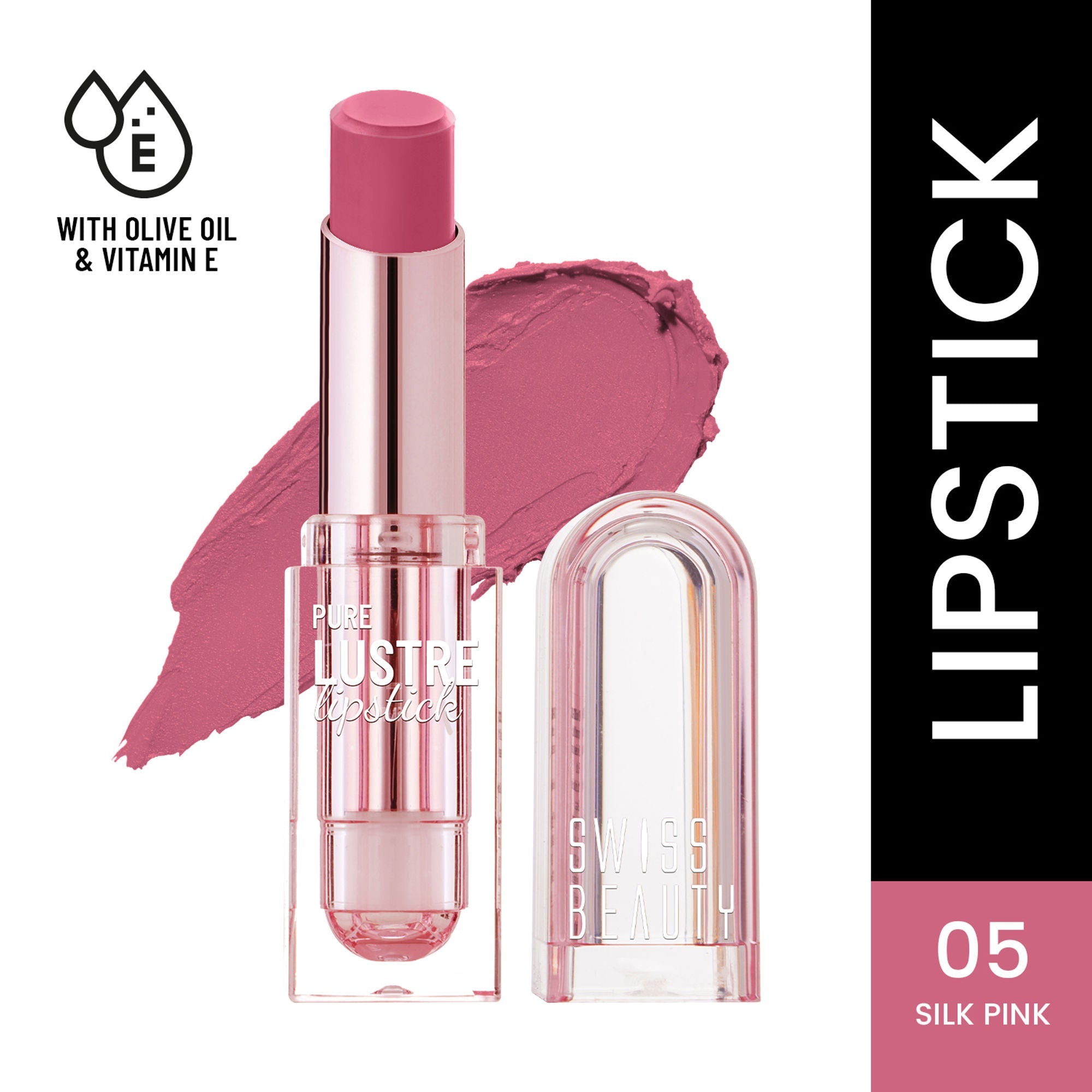 Swiss Beauty High Shine Finish Smooth Glide Pure Lustre Lipstick - 5 Silk Pink | Grocsy