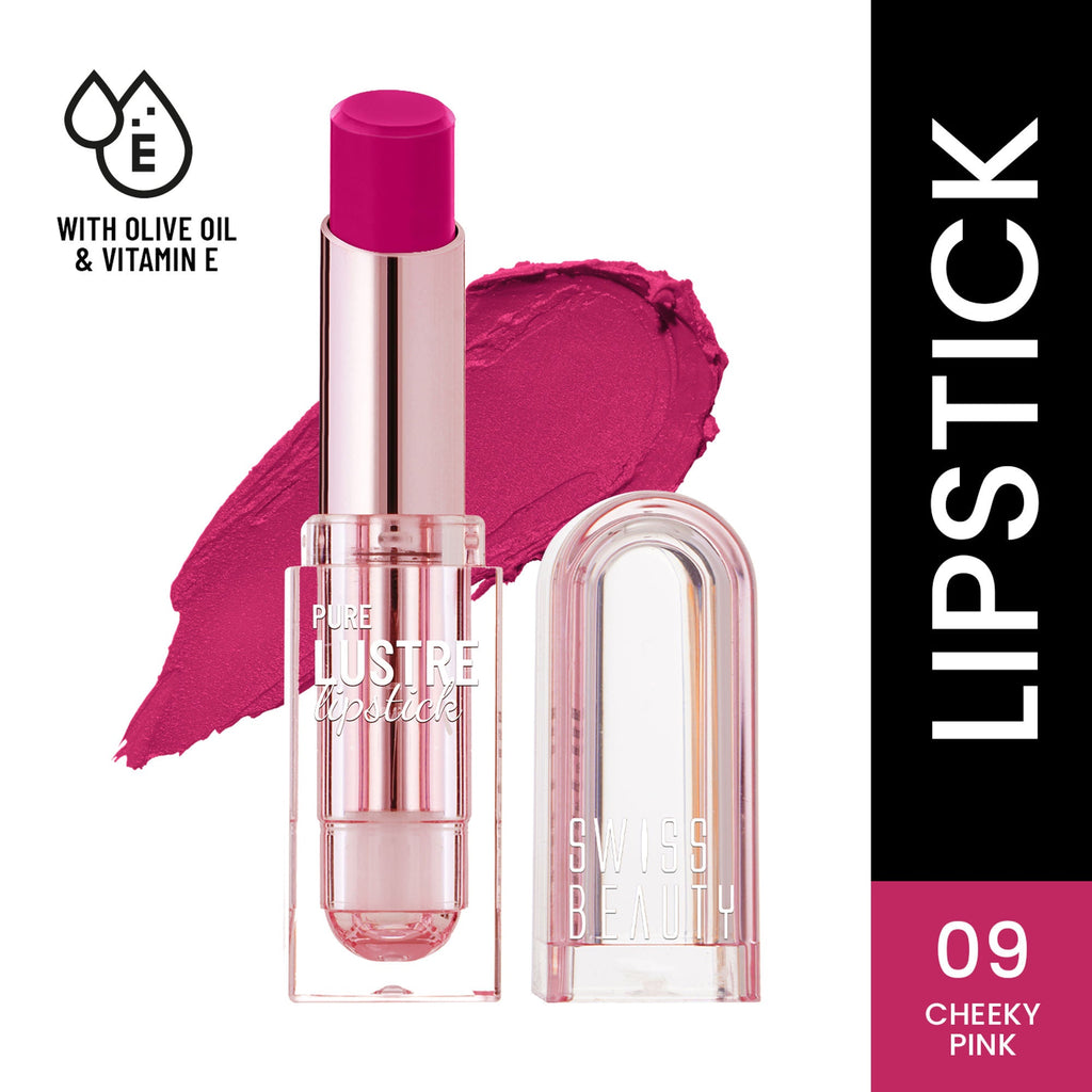 Swiss Beauty High Shine Finish Smooth Glide Pure Lustre Lipstick - 9 Cheeky Pink | Grocsy