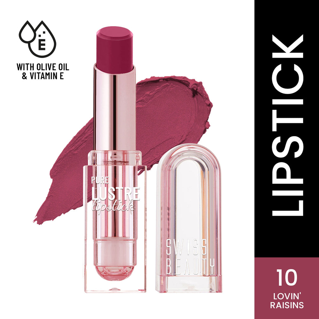 Swiss Beauty High Shine Finish Smooth Glide Pure Lustre Lipstick - 10 Lovin' Raisins | Grocsy