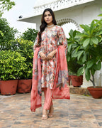 Vaasva Women's Rust Tissue Gota Embroidered Suit Set With Solid Pant And Embroidered Dupatta | Grocsy