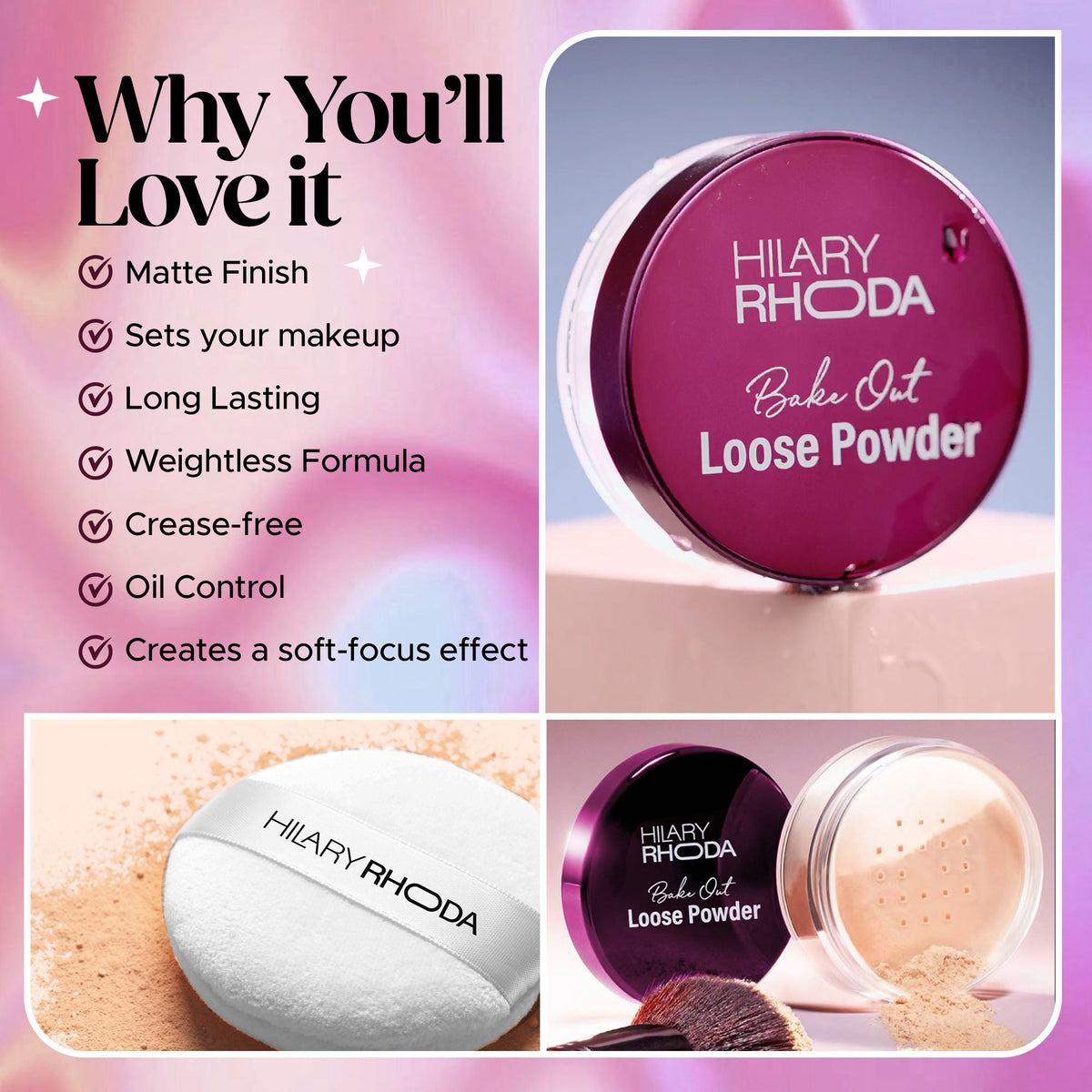 Hilary Rhoda Bake Out Matte Loose Powder - Tanslucent 01 | Grocsy