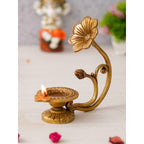 eCraftIndia Gold Toned Flower Shaped Brass Diya With Floral Handle | Grocsy