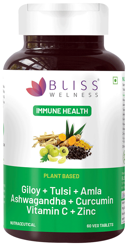 Bliss Welness Giloy + Tulsi + Amla + Ashwagandha + Curcumin Immunity Health Veg Tablet | Grocsy