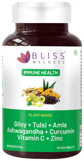 Bliss Welness Giloy + Tulsi + Amla + Ashwagandha + Curcumin Immunity Health Veg Tablet | Grocsy