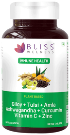 Bliss Welness Giloy + Tulsi + Amla + Ashwagandha + Curcumin Immunity Health Veg Tablet | Grocsy
