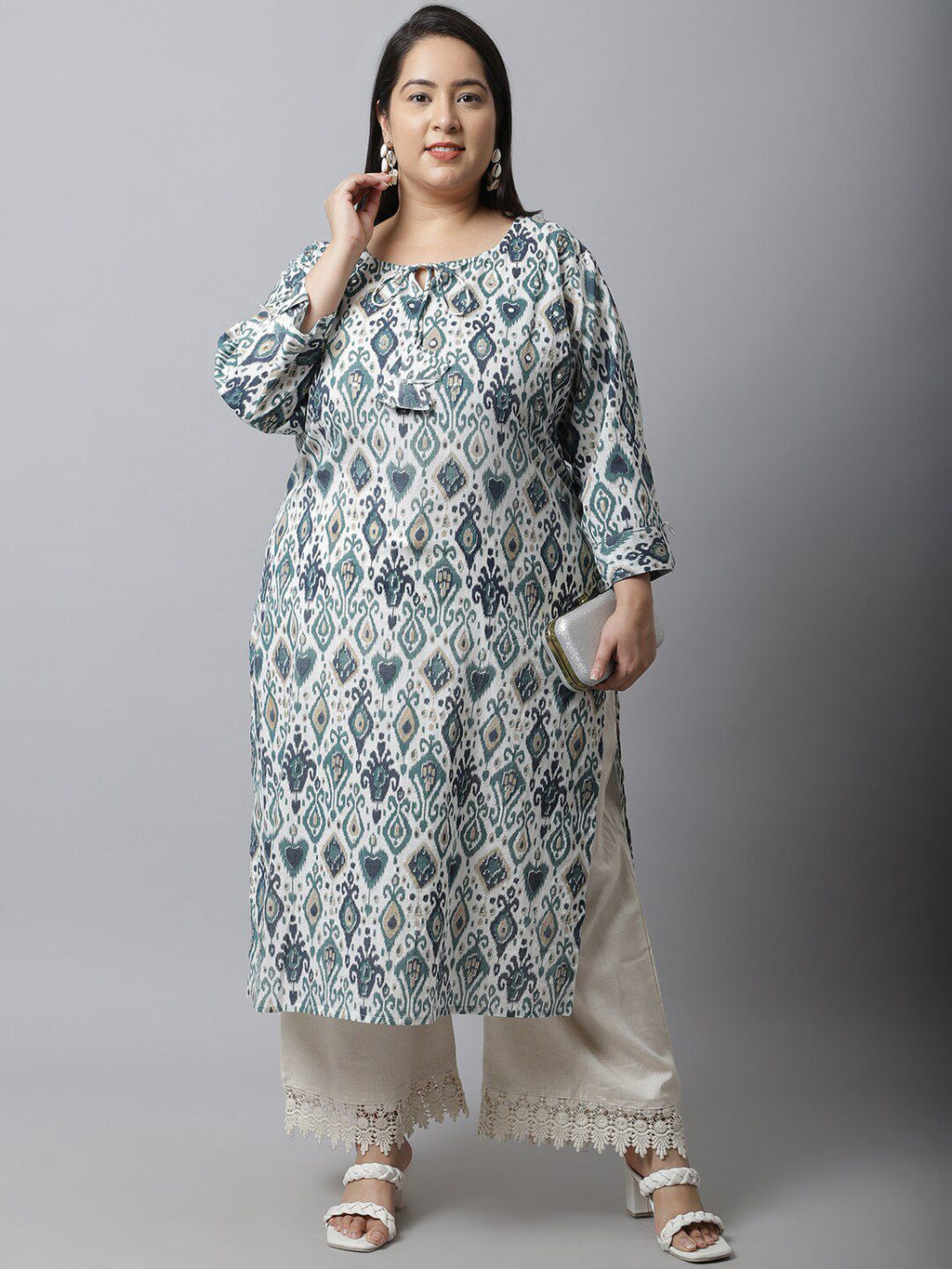 TAG 7 Women Plus Size Cream-Coloured Linen Ethnic Palazzos | Grocsy