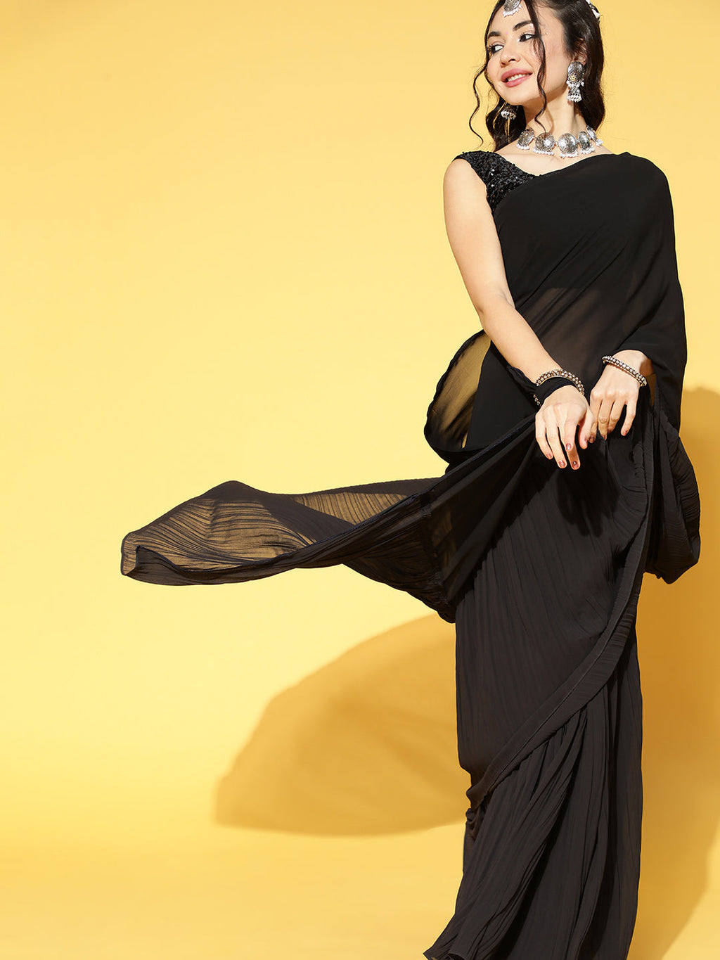 Saree Mall Black Solid Saree | Grocsy