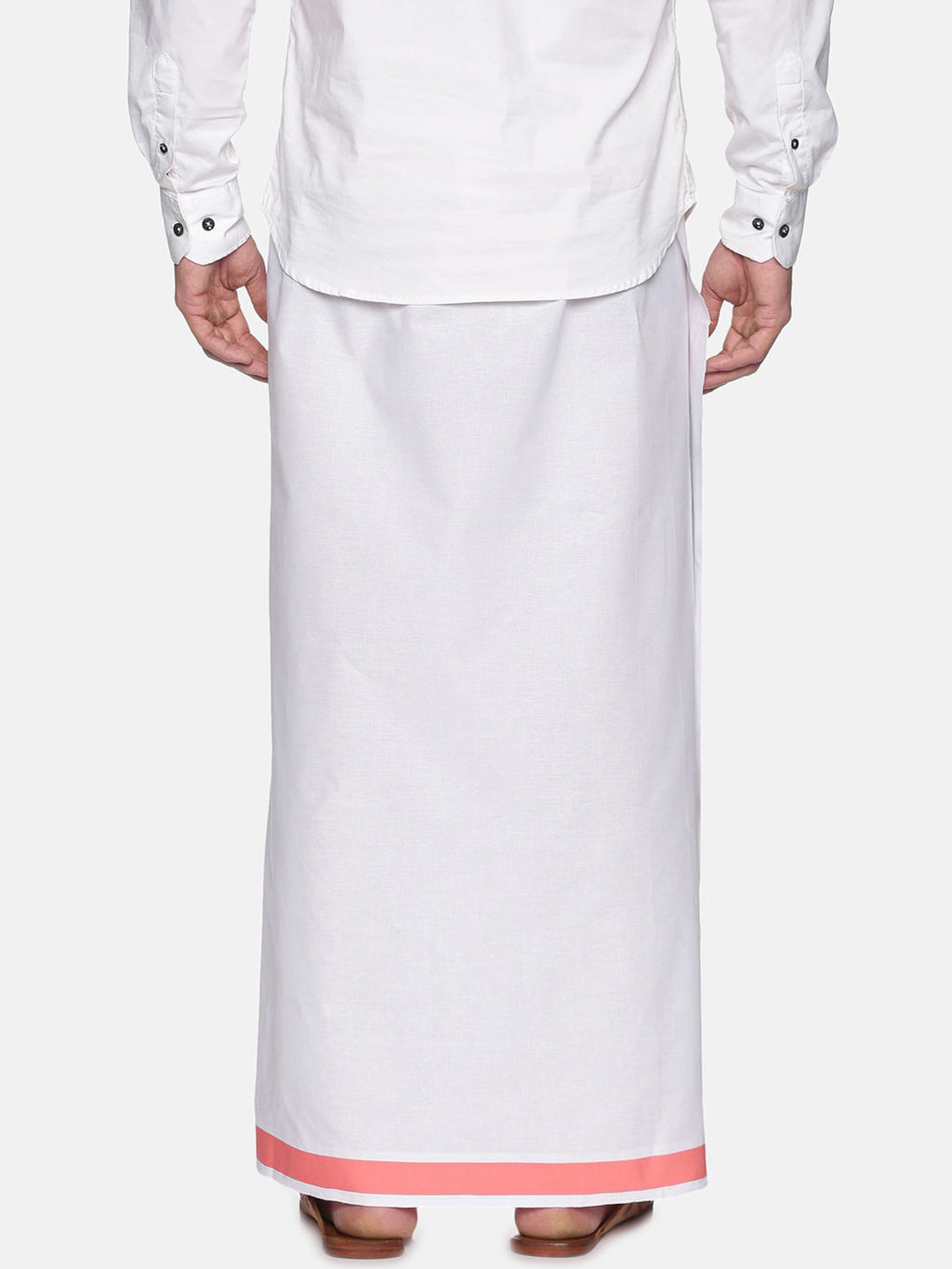 Sethukrishna Men White & Pink Solid Cotton Dhoti | Grocsy
