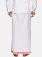 Sethukrishna Men White & Pink Solid Cotton Dhoti | Grocsy