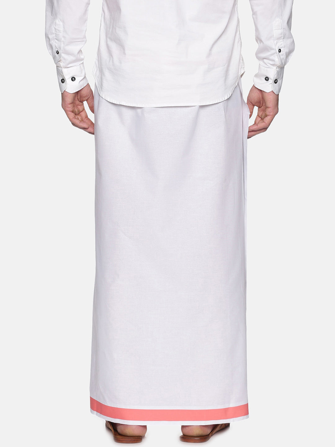 Sethukrishna Men White & Pink Solid Cotton Dhoti | Grocsy
