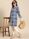 Sangria Ethnic Motifs Printed Puff Sleeves Kurta with Dhoti Pants | Grocsy