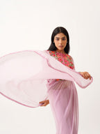 Tikhi Imli Lavender & Pink Floral Embroidered Belted Saree | Grocsy