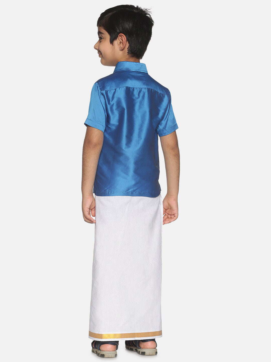 Sethukrishna Traditional Blue & White Shirt with Dhoti For Boys | Grocsy