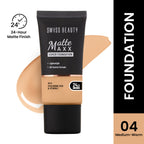 Swiss Beauty Matte Maxx Cover Foundation with Hyaluronic Acid & Vitamin E - 4 Medium Warm | Grocsy