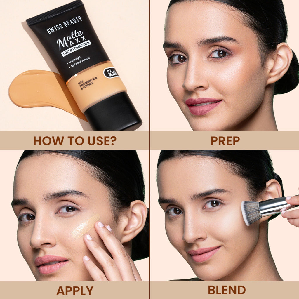 Swiss Beauty Matte Maxx Cover Foundation with Hyaluronic Acid & Vitamin E - 5 Neutral Sand | Grocsy