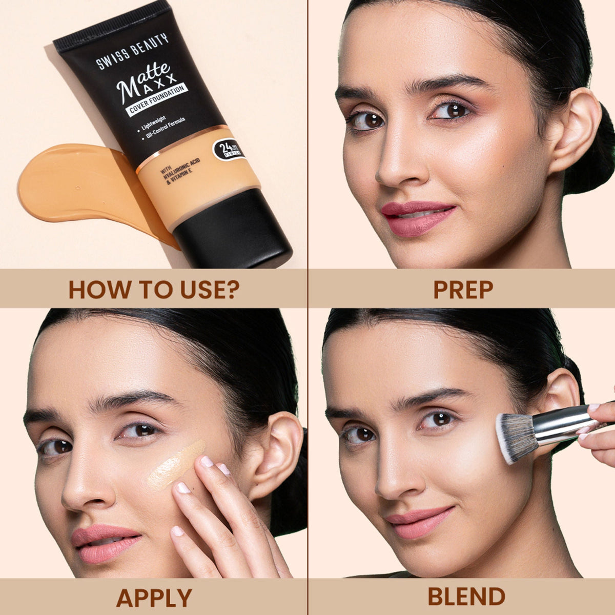 Swiss Beauty Matte Maxx Cover Foundation with Hyaluronic Acid & Vitamin E - 5 Neutral Sand | Grocsy