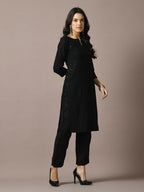 Myshka Women's Black Embroidered Cotton Straight Party Kurta Set | Grocsy