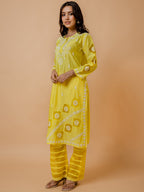 HOUSE OF KARI Ethnic Motifs Embroidered Round Neck Chikankari Chanderi Silk Kurta | Grocsy