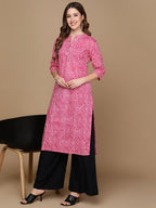 HERE&NOW Pink & White Striped Sequined Straight Cotton Kurta | Grocsy