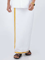 Ramraj Cotton Mens Pure Cotton 1/2 Inch Gold Jari Dhoti - White | Grocsy
