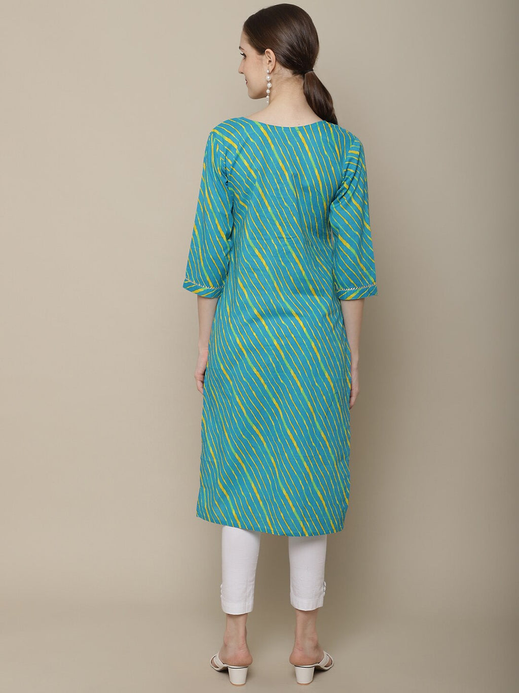 Sangria Women Blue & Yellow Leheriya Dyed Thread Work Kurta | Grocsy