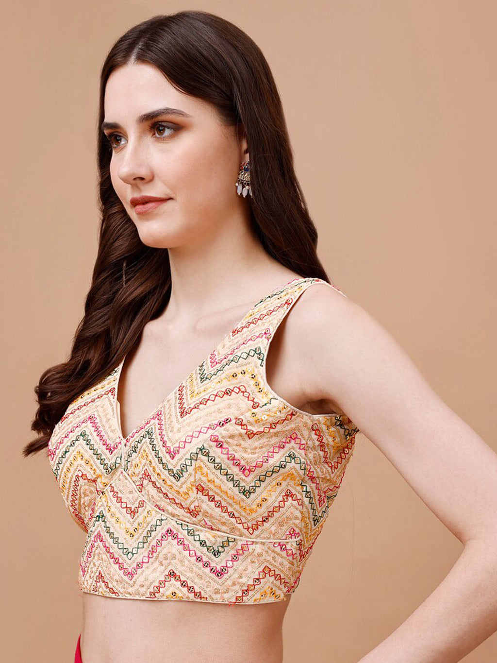 Tikhi Imli Embroidered V-Neck Saree Blouse | Grocsy