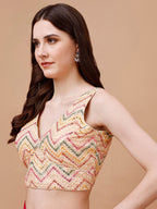 Tikhi Imli Embroidered V-Neck Saree Blouse | Grocsy