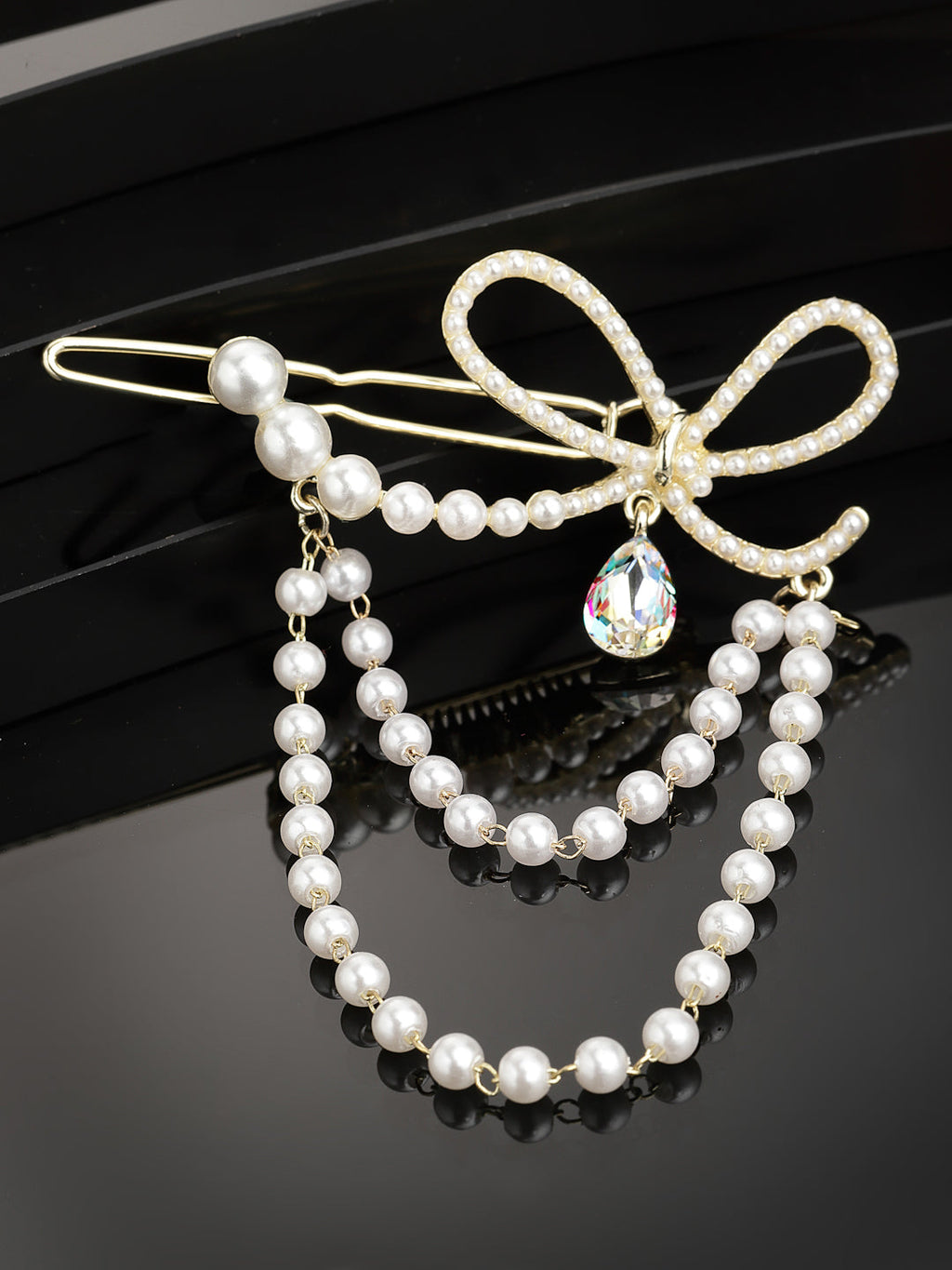 Panash Women Gold-Toned Embellished Chain Drop Hair Pin | Grocsy