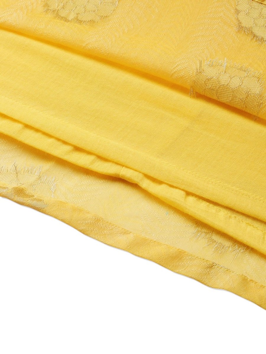 Ahalyaa Women Yellow Chanderi Jacquard Woven Dress | Grocsy