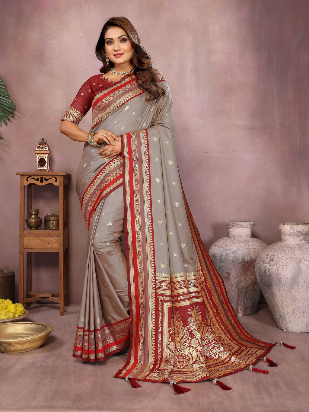 Aastha Fashion Grey Kalamkari Silk Weaving Saree | Grocsy