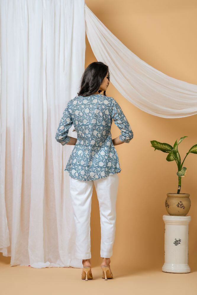 Joban Fashion Blue Floral Hand Block Printed Cotton Co-Ord Set | Grocsy