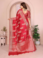 Aastha Fashion Red Soft Organza Silk Weaving Saree | Grocsy