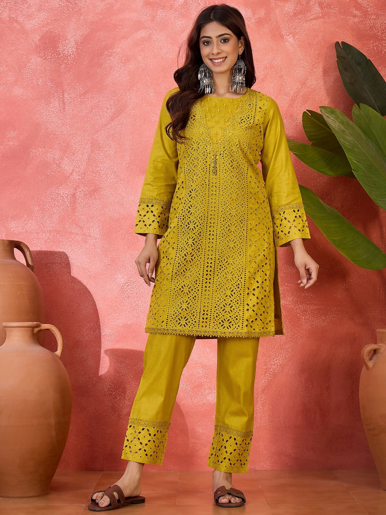 Joban Fashion Embroidery Mustard Pure Cotton Cord Set | Grocsy