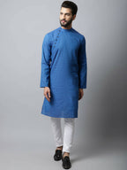 Even Apparels Blue Color Pure Cotton Men's Kurta With Band Collar (CHK1198) | Grocsy