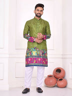 Anaita Green Dola Silk Straight Kurta With Foil Work | Grocsy