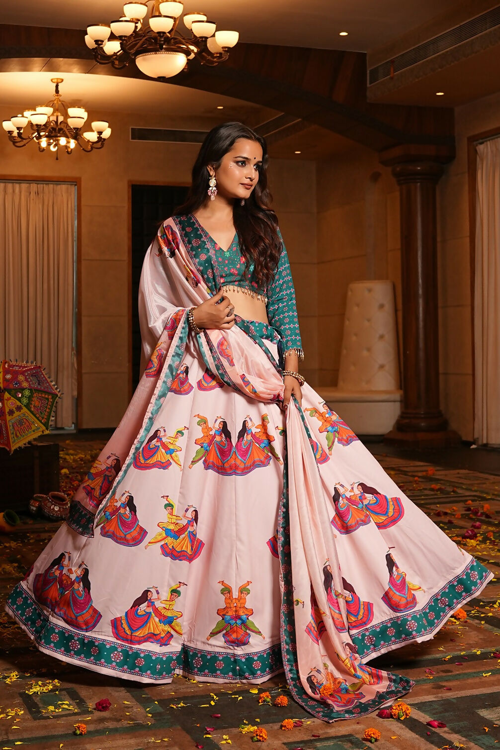 AI Fashion Light Pink Crepe Designer Navratri Wear Lehenga Choli Collection | Grocsy