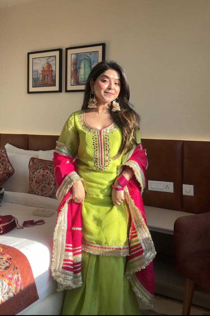Yash Enterprise Green Faux Blooming Embroidery Sarara Suit | Grocsy