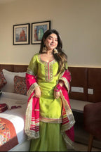 Yash Enterprise Green Faux Blooming Embroidery Sarara Suit | Grocsy