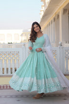 Yash Enterprise Green Pista Faux Georgette Party Wear Embroidery Suit Set | Grocsy