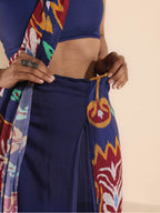 trueBrowns Purple Muslin Ikat Ready to Wear Saree | Grocsy