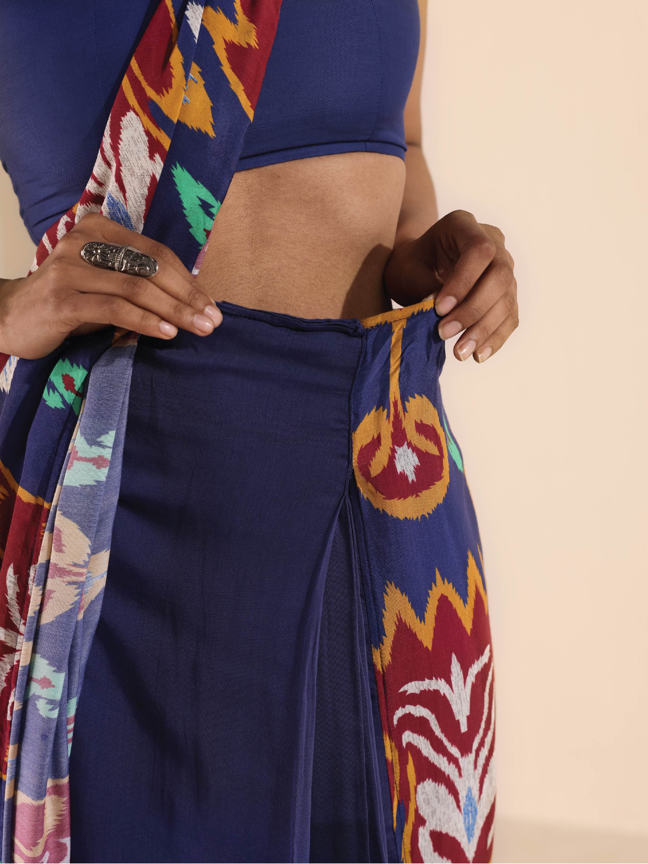 trueBrowns Purple Muslin Ikat Ready to Wear Saree | Grocsy