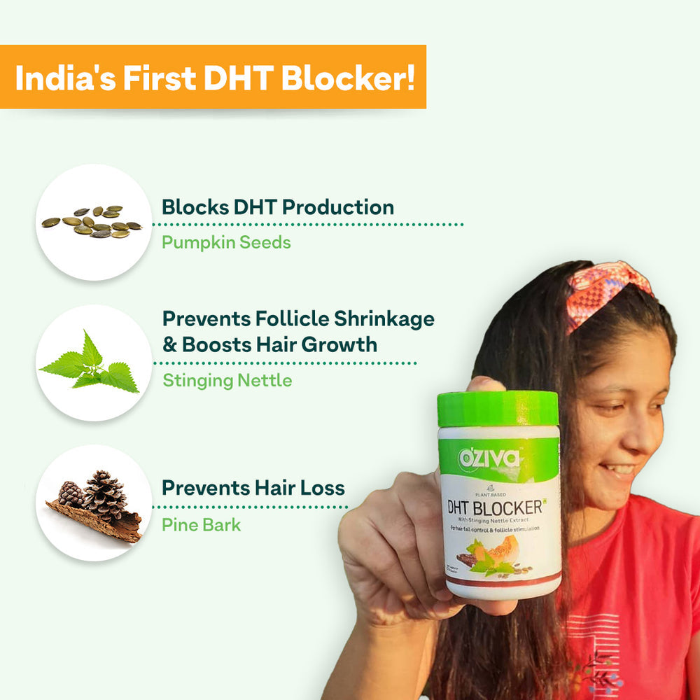 OZiva Plant Based DHT Blocker For Hair Fall Control With Stinging Nettle Extract | Grocsy