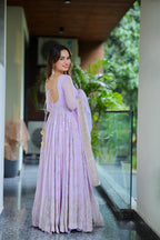 Yash Enterprise Light Purple Fux Bloomimng Silk Embroidery Suit Set | Grocsy