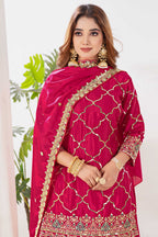 Yash Enterprise Red Chinnon Silk Embroidery Party Wear Suit Set | Grocsy